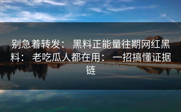 别急着转发： 黑料正能量往期网红黑料： 老吃瓜人都在用： 一招搞懂证据链