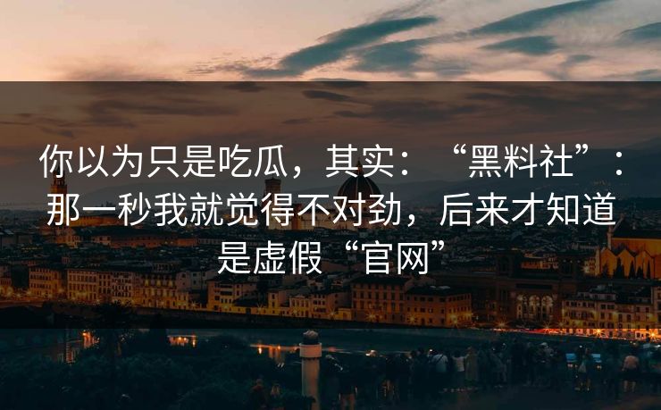 你以为只是吃瓜，其实：“黑料社”：那一秒我就觉得不对劲，后来才知道是虚假“官网”