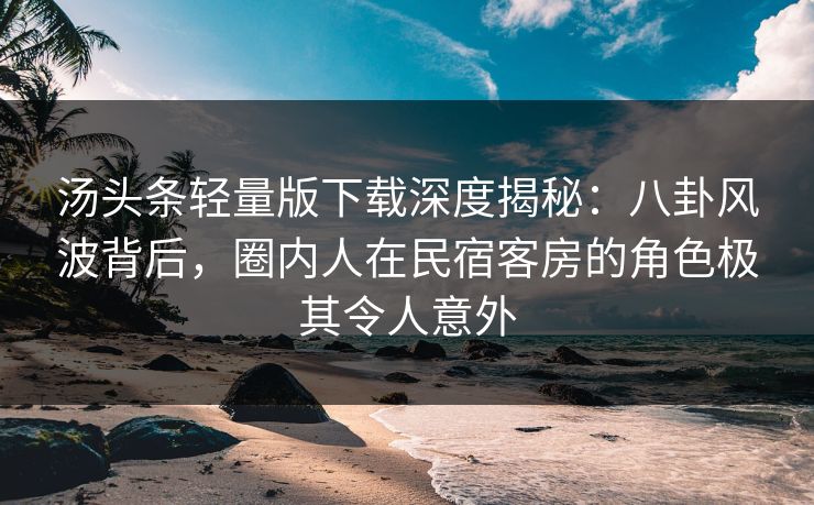 汤头条轻量版下载深度揭秘：八卦风波背后，圈内人在民宿客房的角色极其令人意外